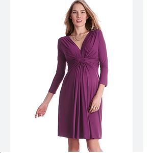 Seraphine Women’s 6 Orchid 3/4 Sleeve Knot Front Dress Nursing Maternity Purple